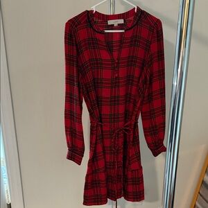 LOFT Red and Black Plaid Long Sleeve Dress